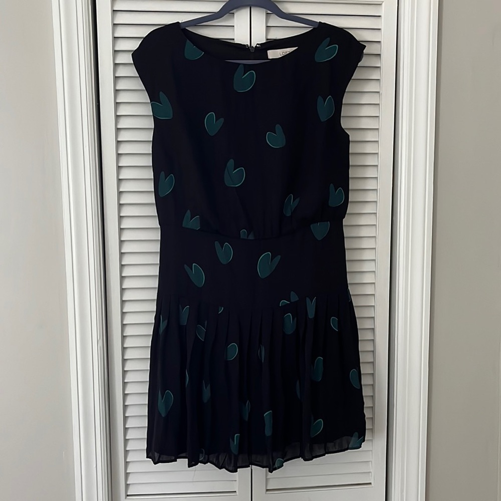 LOFT black & teal hearts dress